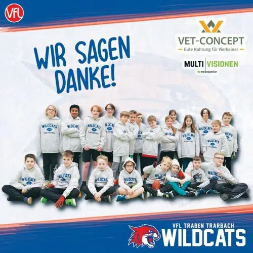 Jugendteam der VfL Traben-Trarbach Wildcats in bedruckten weißen Hoodies